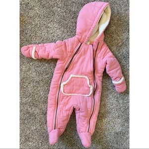 Pink First Impressions quilted and lined snowsuit, size 6-9 mo.
